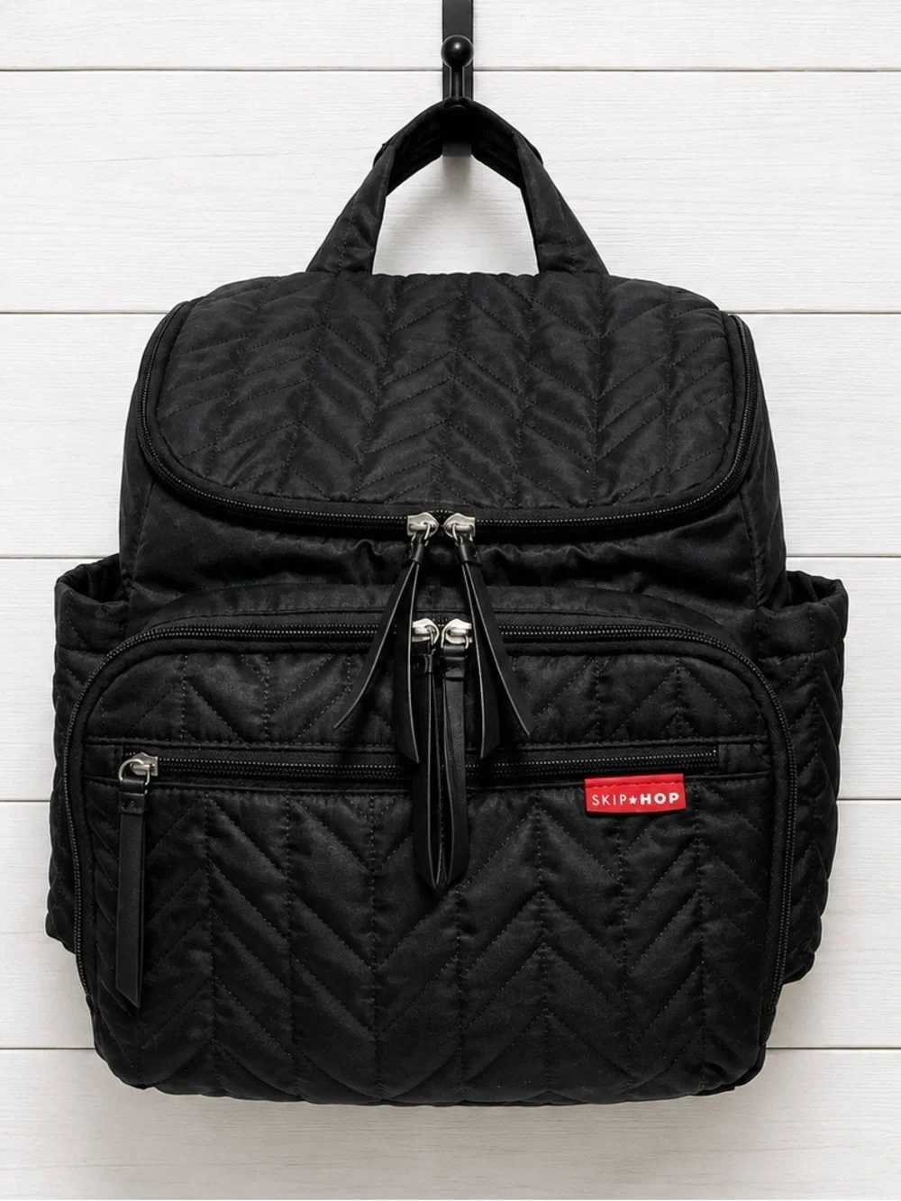 Skip Hop Black Quilted Diaper Bag Backpack With Changing Pad